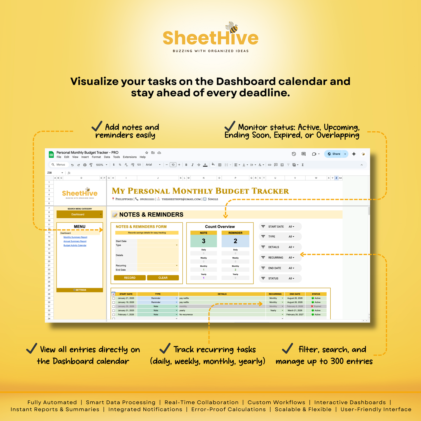 Personal Monthly Budget Tracker - PRO